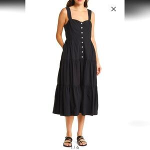 Madewell Suzette Seamed Bodice Tiered Cotton Midi Dress Black Size 2 NWT
